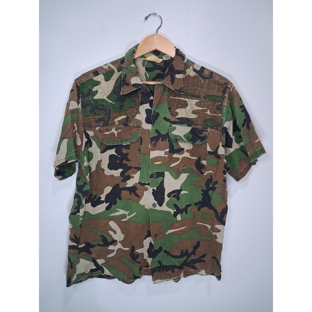 Vintage Ranger Frog Skin Duck Camo Short Sleeve Button Down Shirt Large Utility